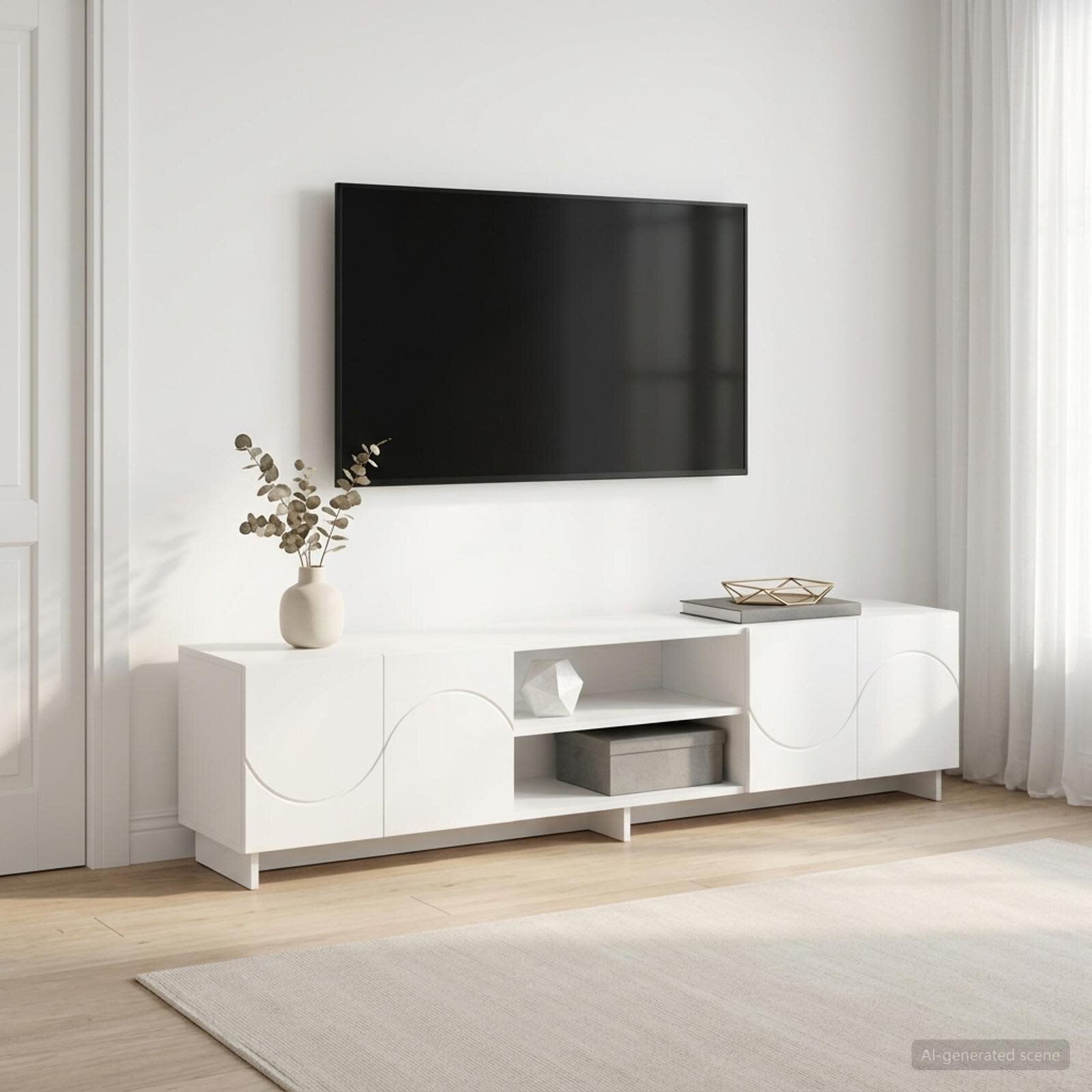 vidaXL ТВ стойка 180 x 345 x 40 см Бяло Инженерна дървесина