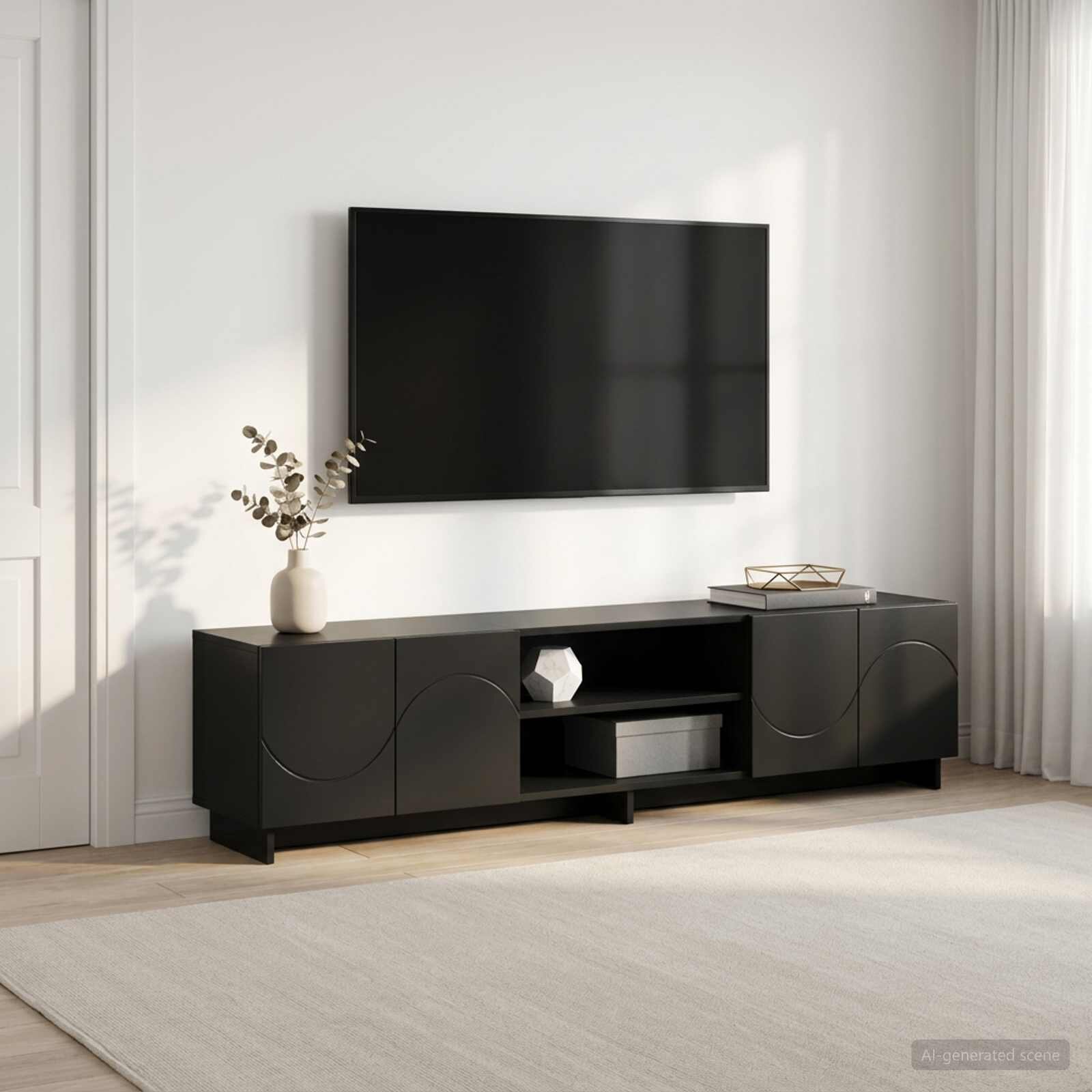 vidaXL ТВ стойка 180 x 345 x 40 см Черно Инженерна дървесина