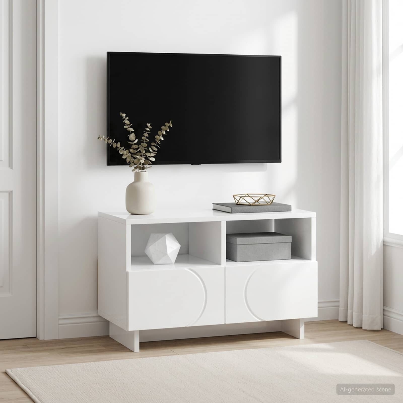 vidaXL ТВ стойка 60 x 34.5 x 40 cm Бял гланц Инженерна дървесина