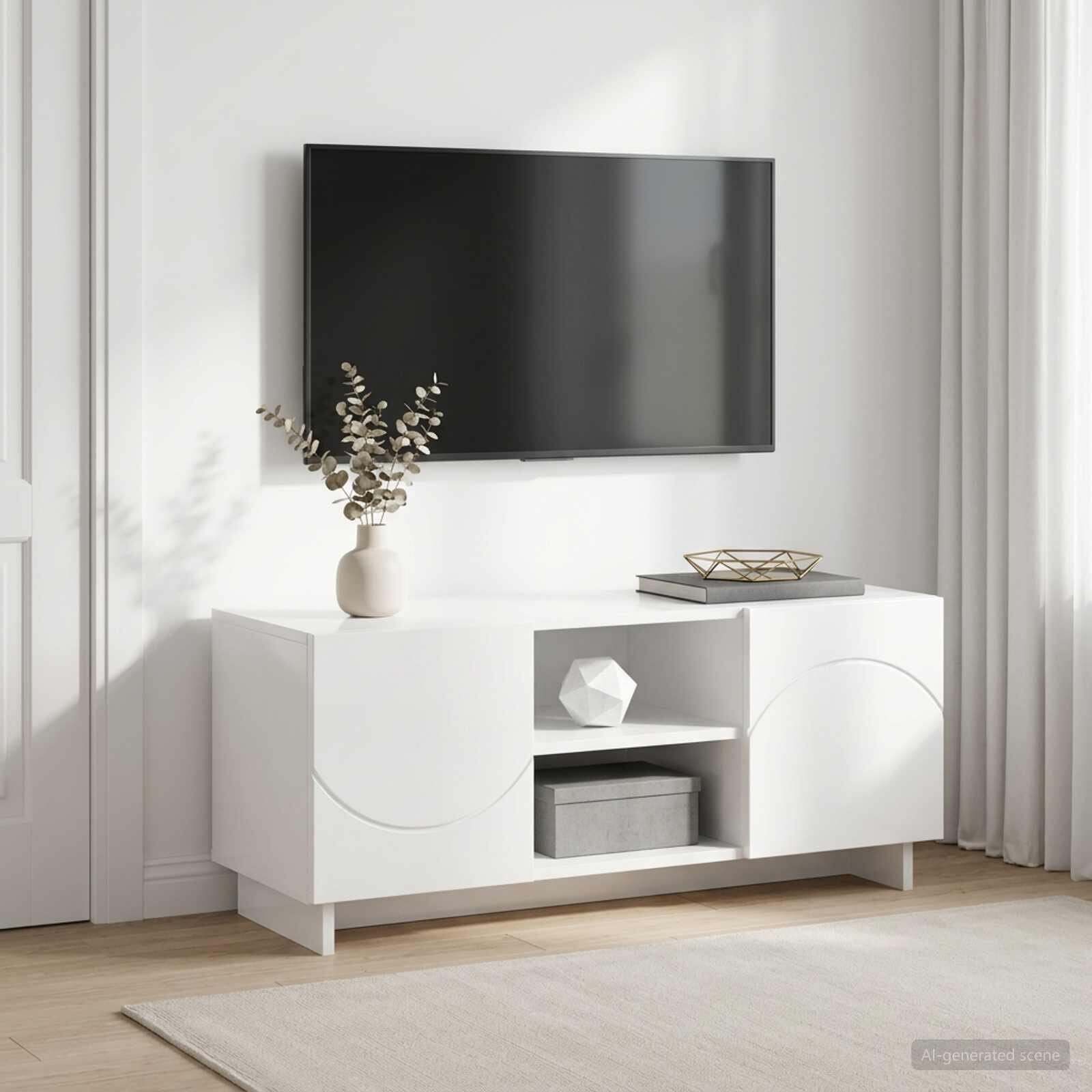 vidaXL ТВ стойка 90 x 34.5 x 40 cm Бял гланц Инженерна дървесина