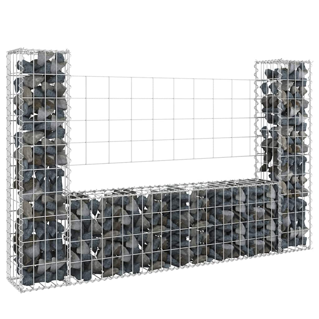 vidaXL U-образна габионна кошница с 2 стълба желязо 140x20x100 см