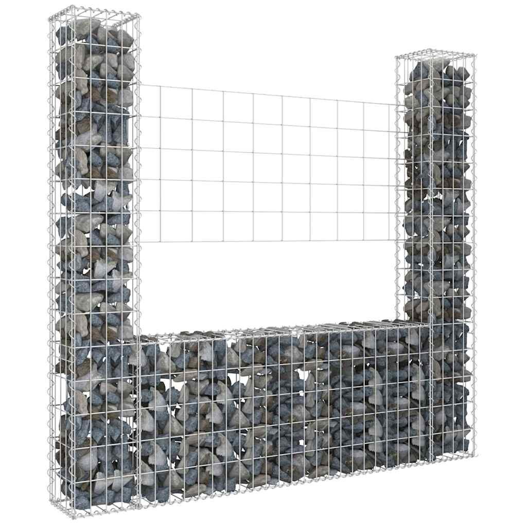 vidaXL U-образна габионна кошница с 2 стълба желязо 140x20x150 см