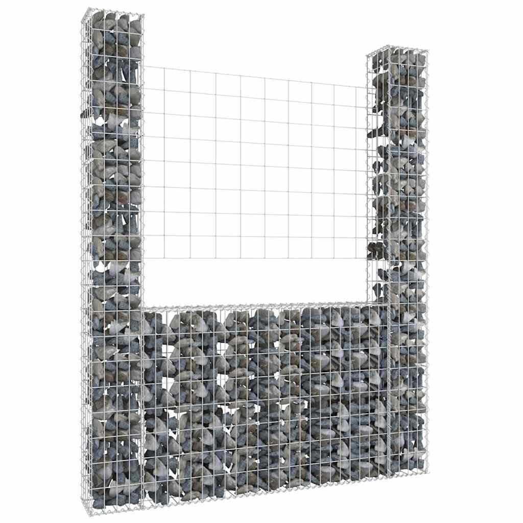 vidaXL U-образна габионна кошница с 2 стълба желязо 140x20x200 см