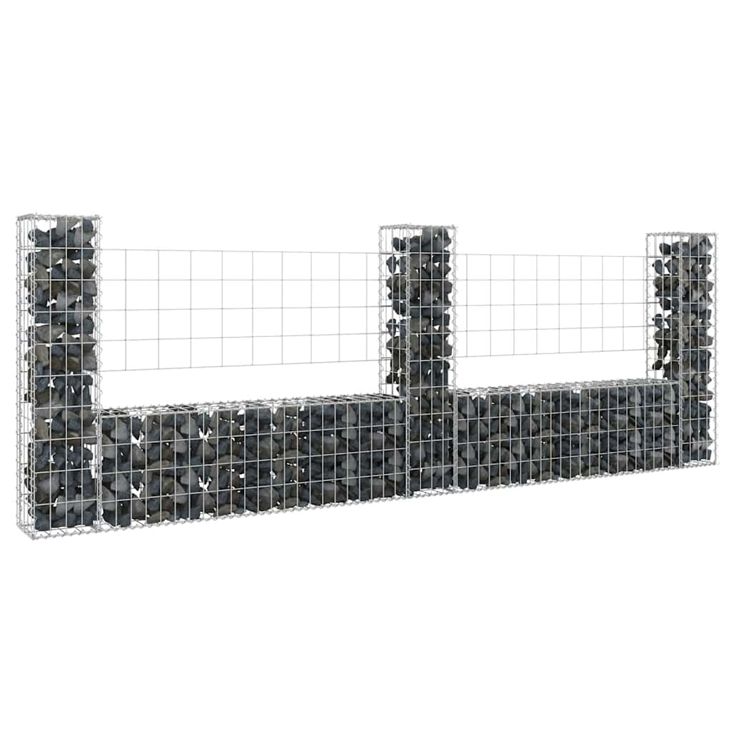 vidaXL U-образна габионна кошница с 3 стълба желязо 260x20x100 см