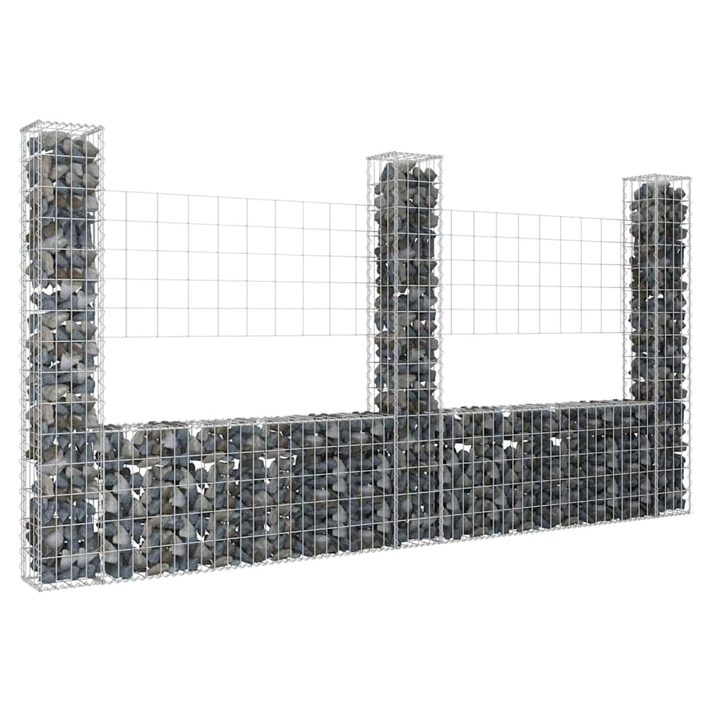 vidaXL U-образна габионна кошница с 3 стълба желязо 260x20x150 см