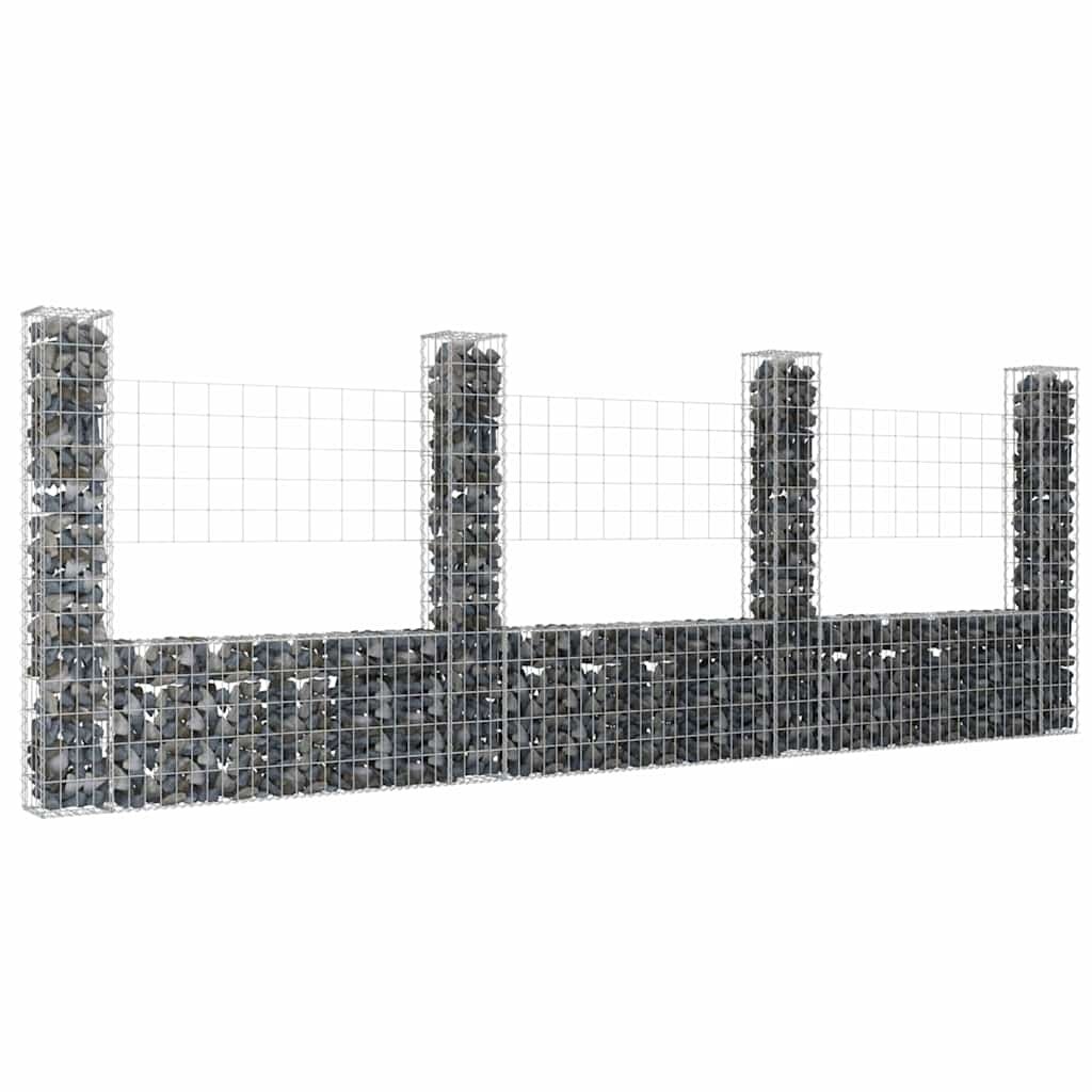 vidaXL U-образна габионна кошница с 4 стълба желязо 380x20x150 см