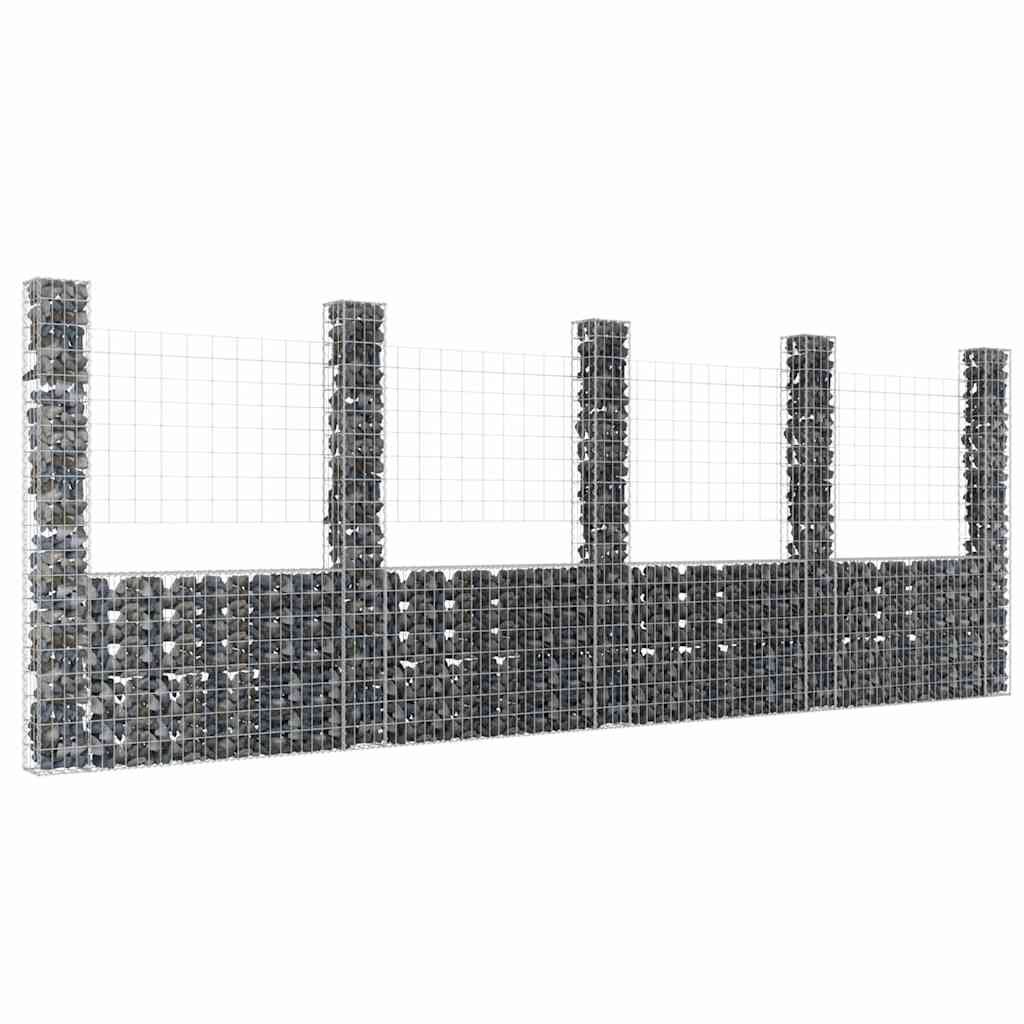 vidaXL U-образна габионна кошница с 5 стълба желязо 500x20x200 см