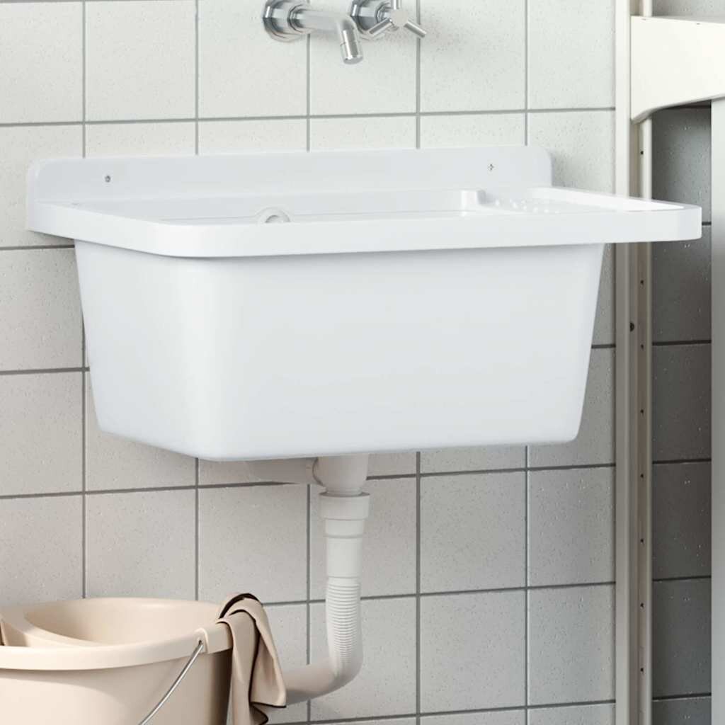 vidaXL Универсална мивка за стенен монтаж бяла 60x40x28 см смола