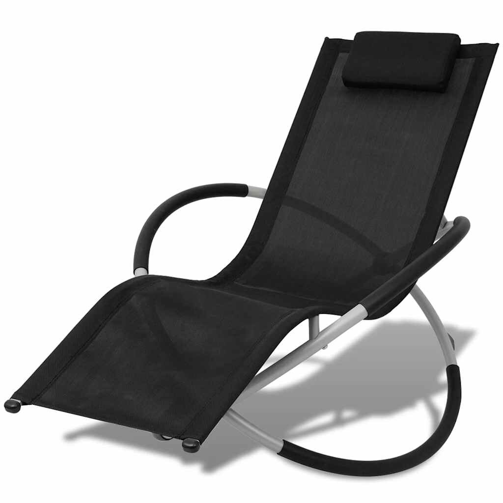 vidaXL Външен геометричен шезлонг стомана черно и сиво