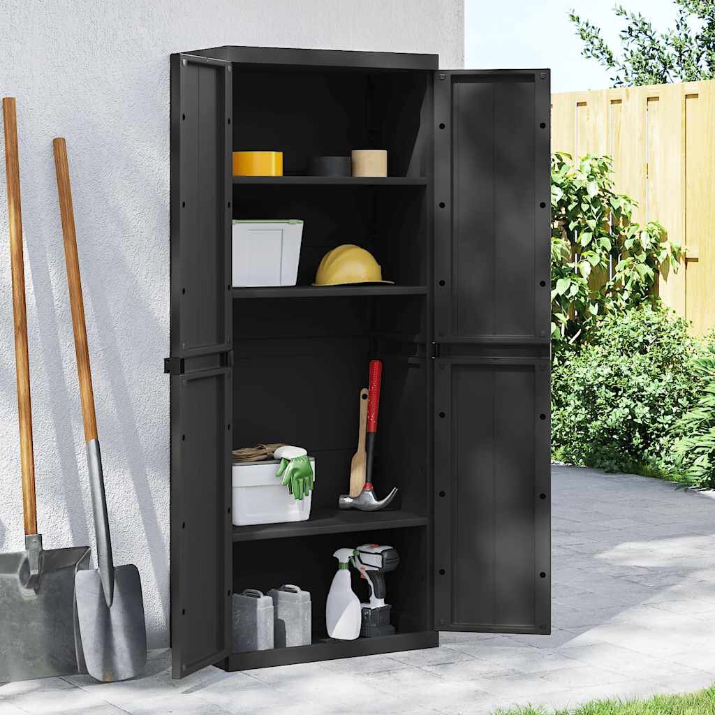vidaXL Външен шкаф за съхранение черен 65x37x165 см PP