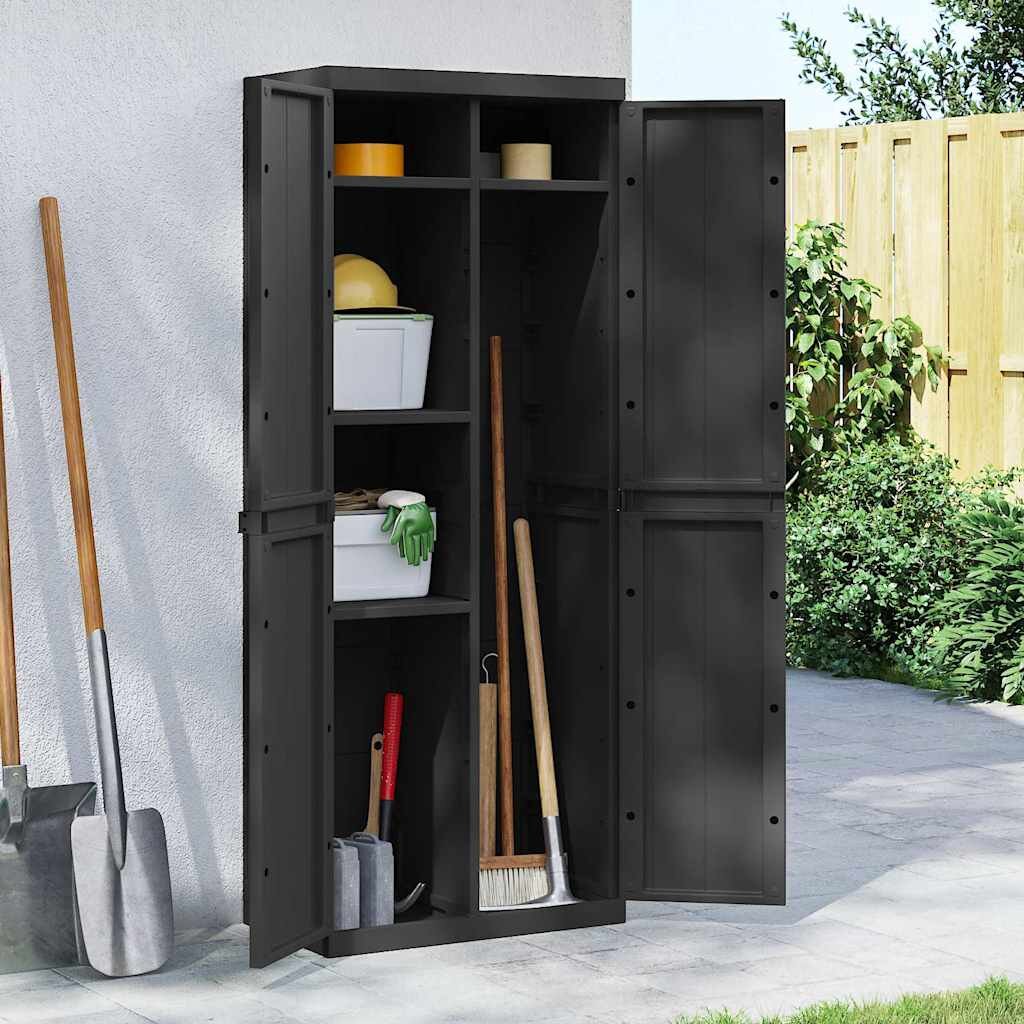 vidaXL Външен шкаф за съхранение черен 65x37x165 см PP