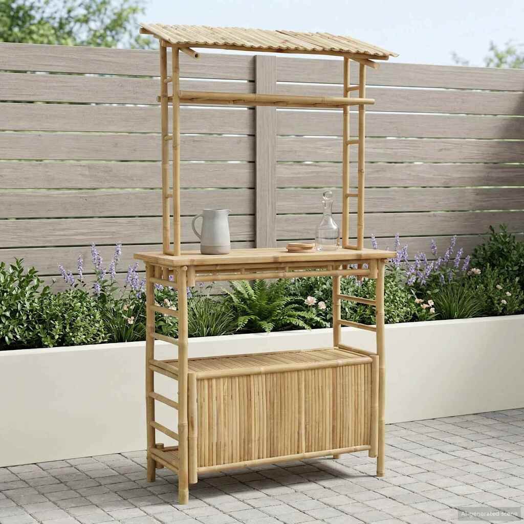 vidaXL Външна бар маса Естествен 110 x 50 x 210 см Бамбук