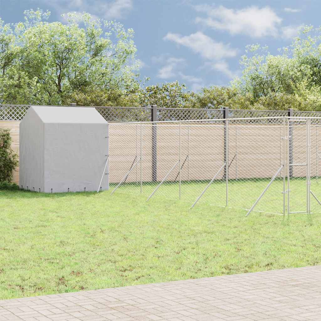 vidaXL Външна клетка за куче с покрив сребриста 10x10x25 м стомана