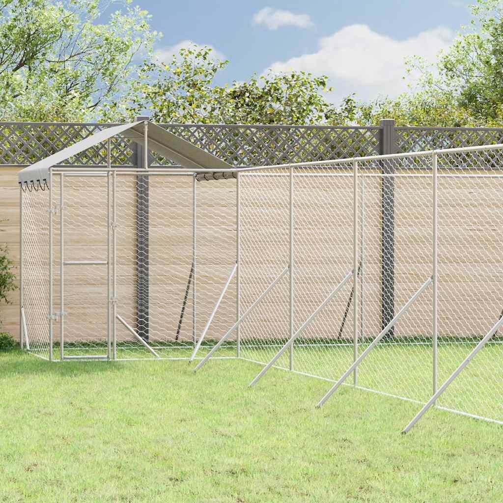 vidaXL Външна клетка за куче с покрив сребриста 12x12x25 м стомана