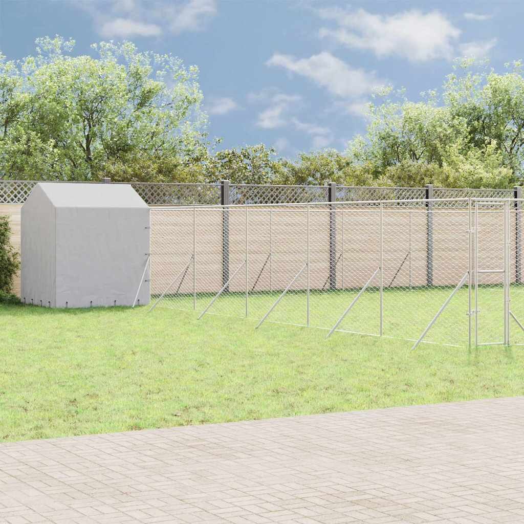 vidaXL Външна клетка за куче с покрив сребриста 12x12x25 м стомана