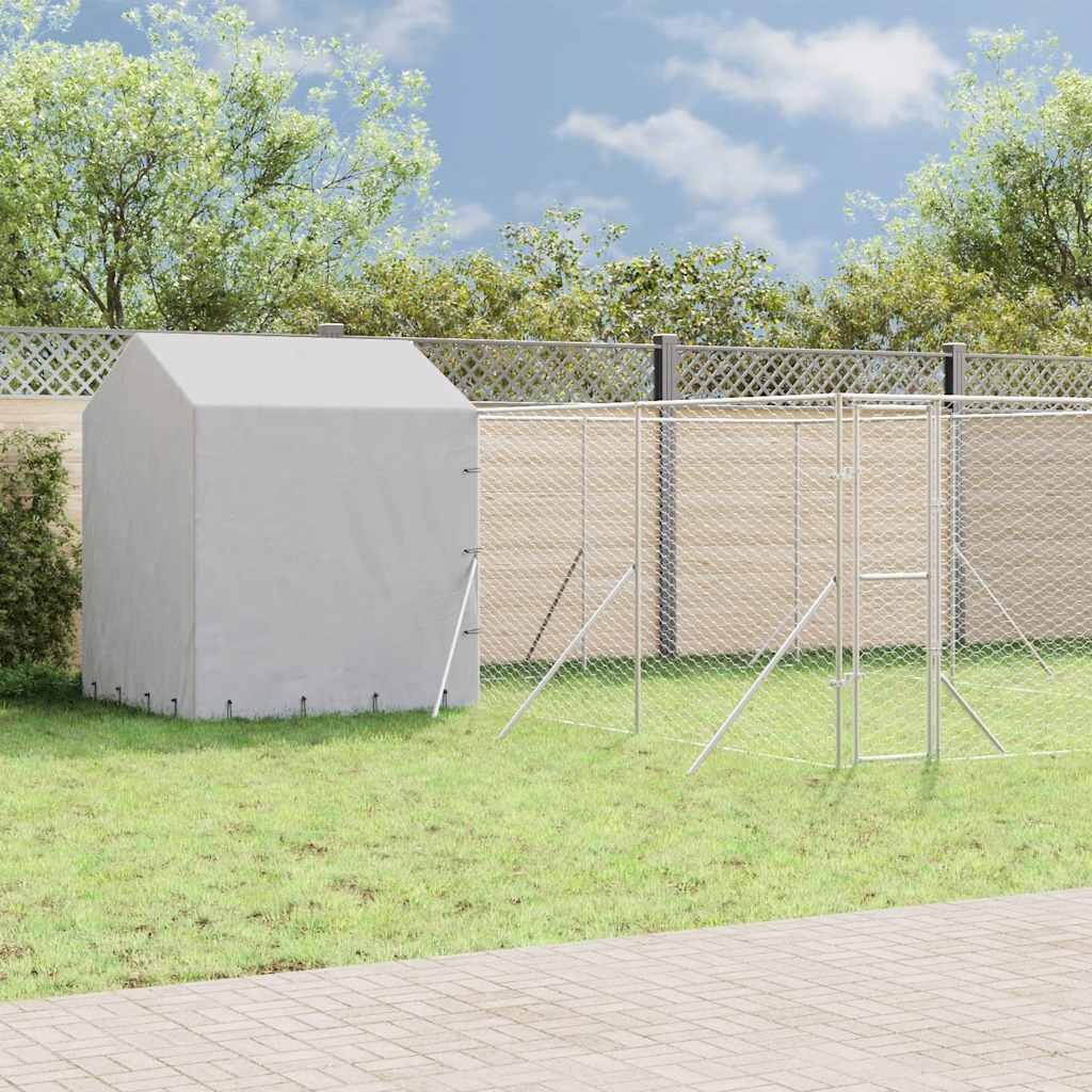vidaXL Външна клетка за куче с покрив сребриста 6x6x25 м стомана