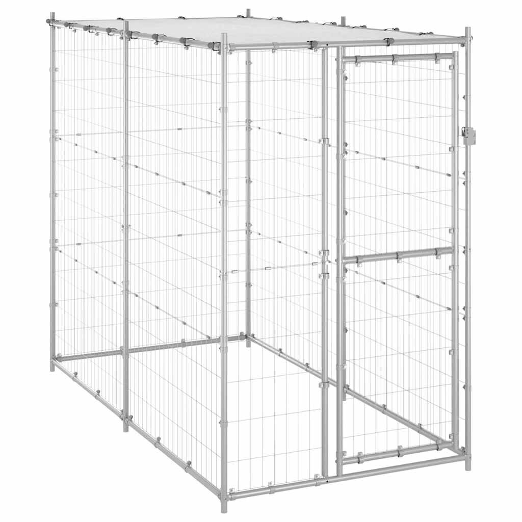 vidaXL Външна клетка за кучета с покрив стомана 110x220x180 см