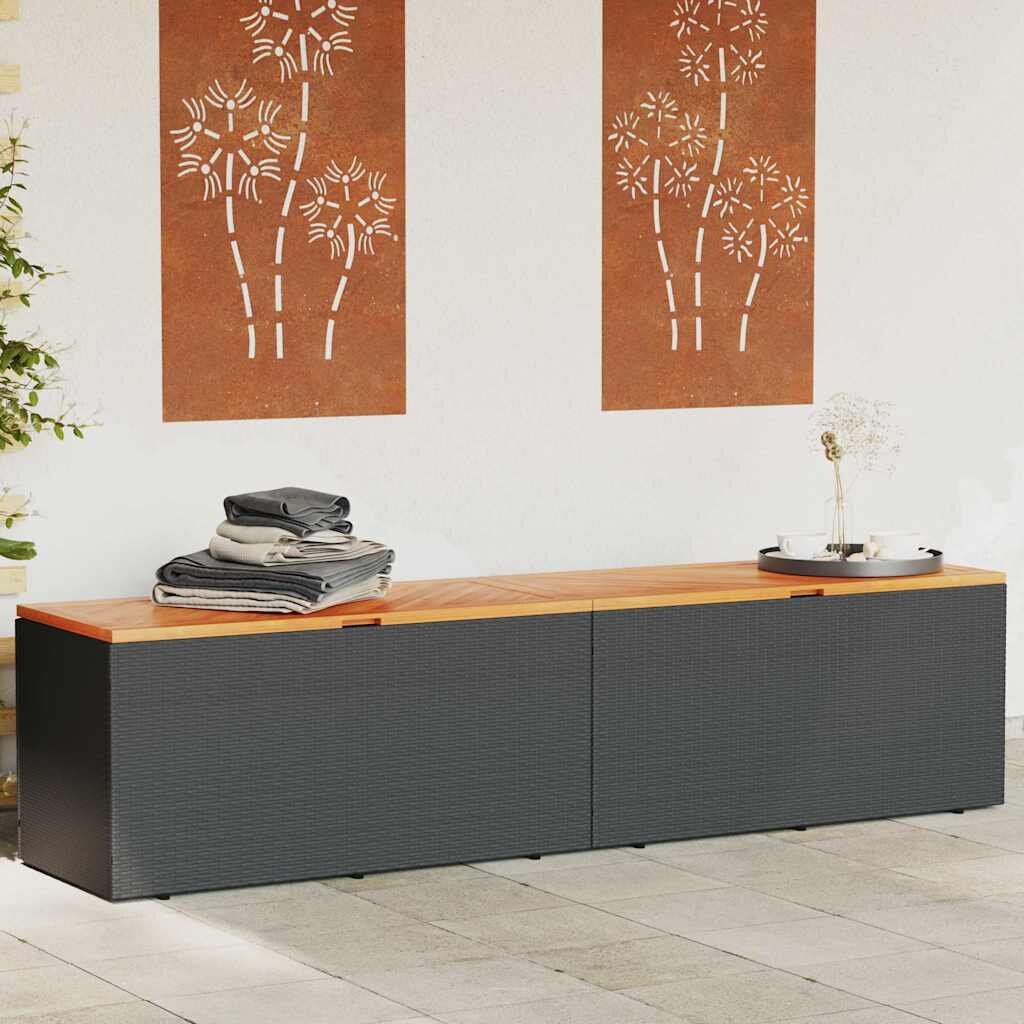 vidaXL Външна кутия за съхранение черна 220x50x54 см PE ратан акация
