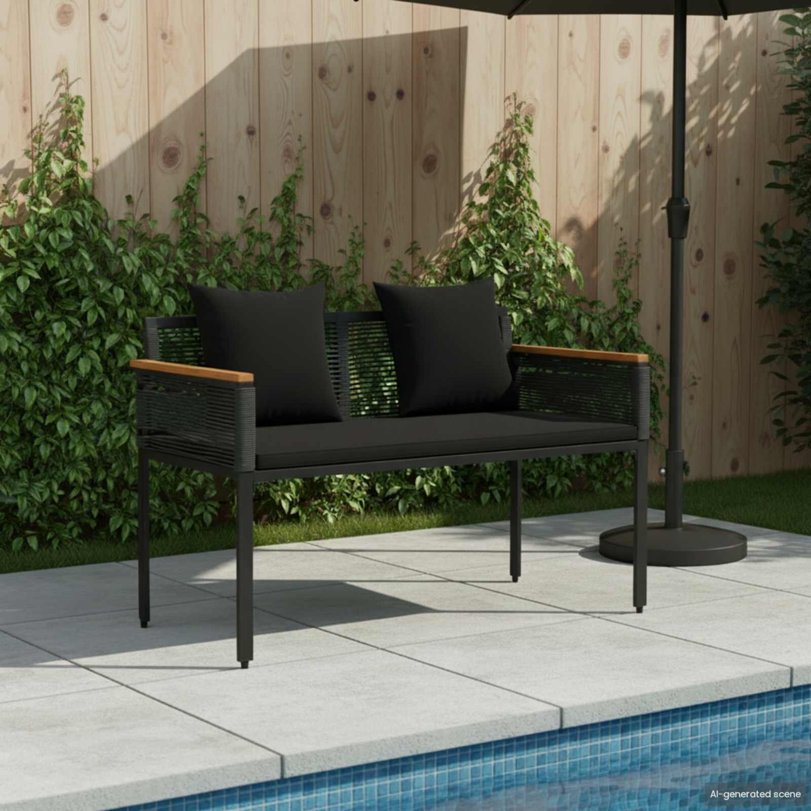 vidaXL Външна пейка 2 -Seater 117 x 54 x 74.5 см полиратан Черно