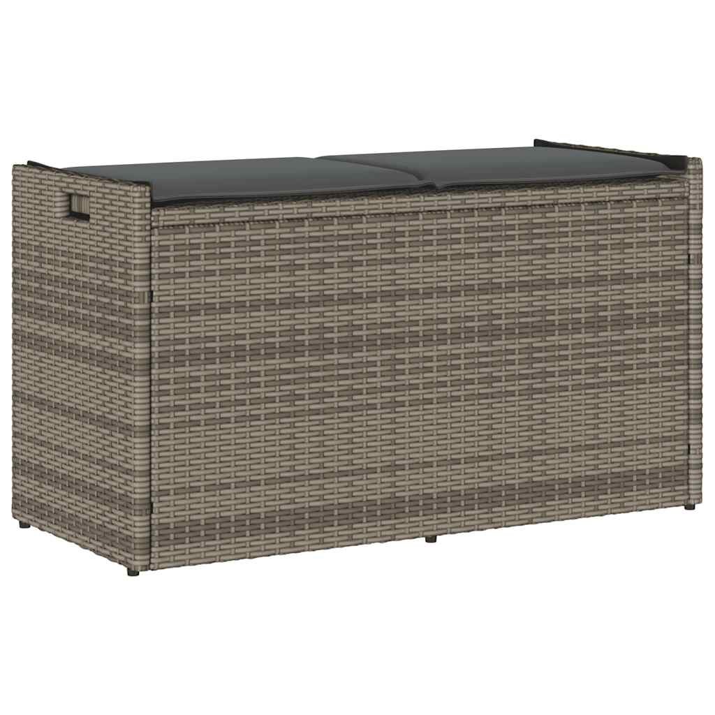 vidaXL Външна пейка за съхранение с възглавница Grey 100 cm Поли ратан