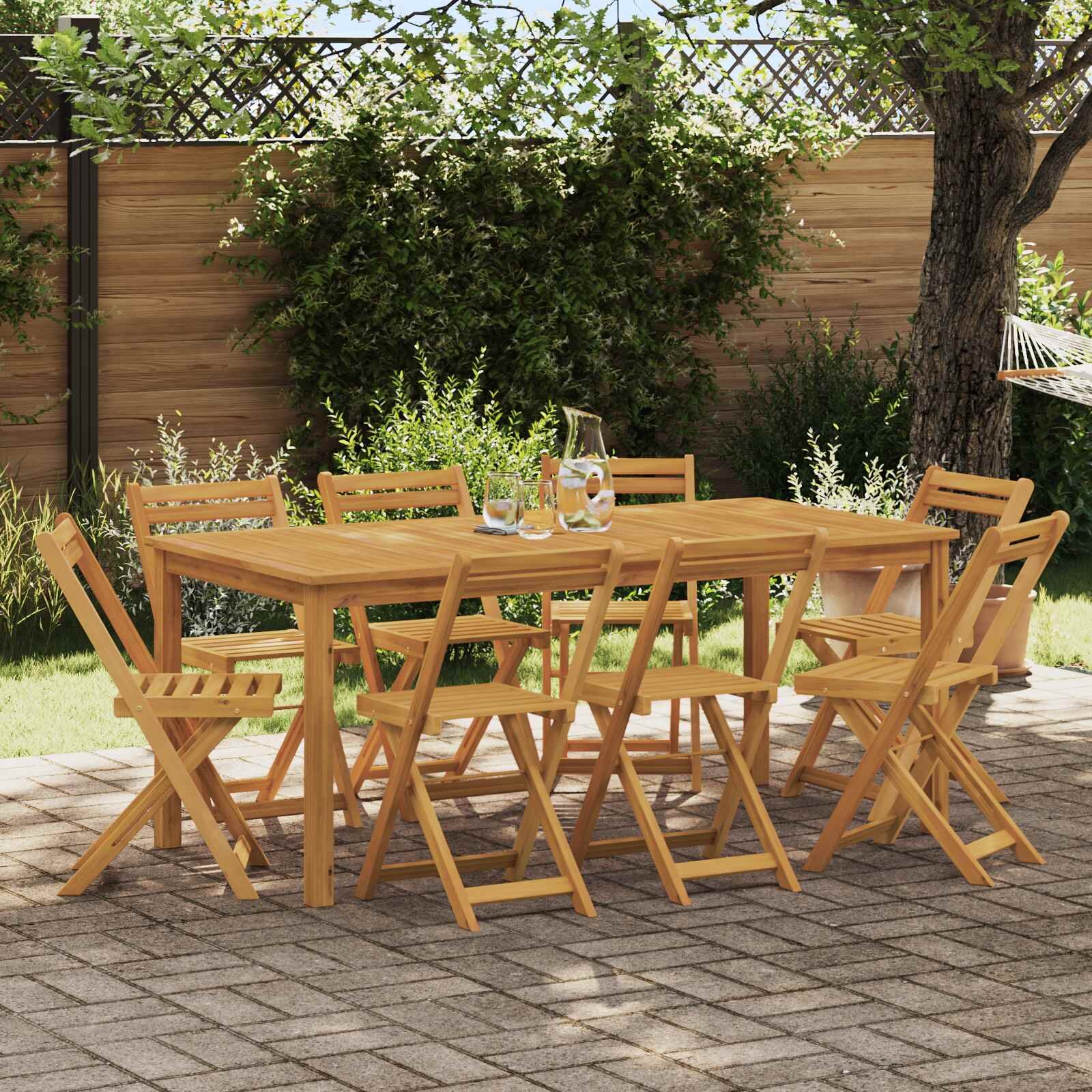 vidaXL Външни бistro столове 8 бр. Натурално Солидно акациево дърво