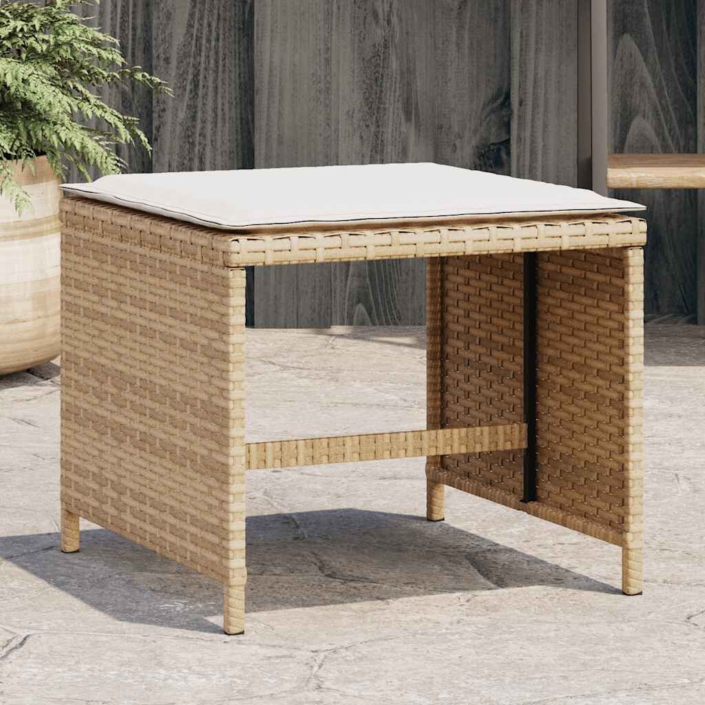 vidaXL Външни табуретки с възглавници 4 бр бежови 41x41x36см полиратан