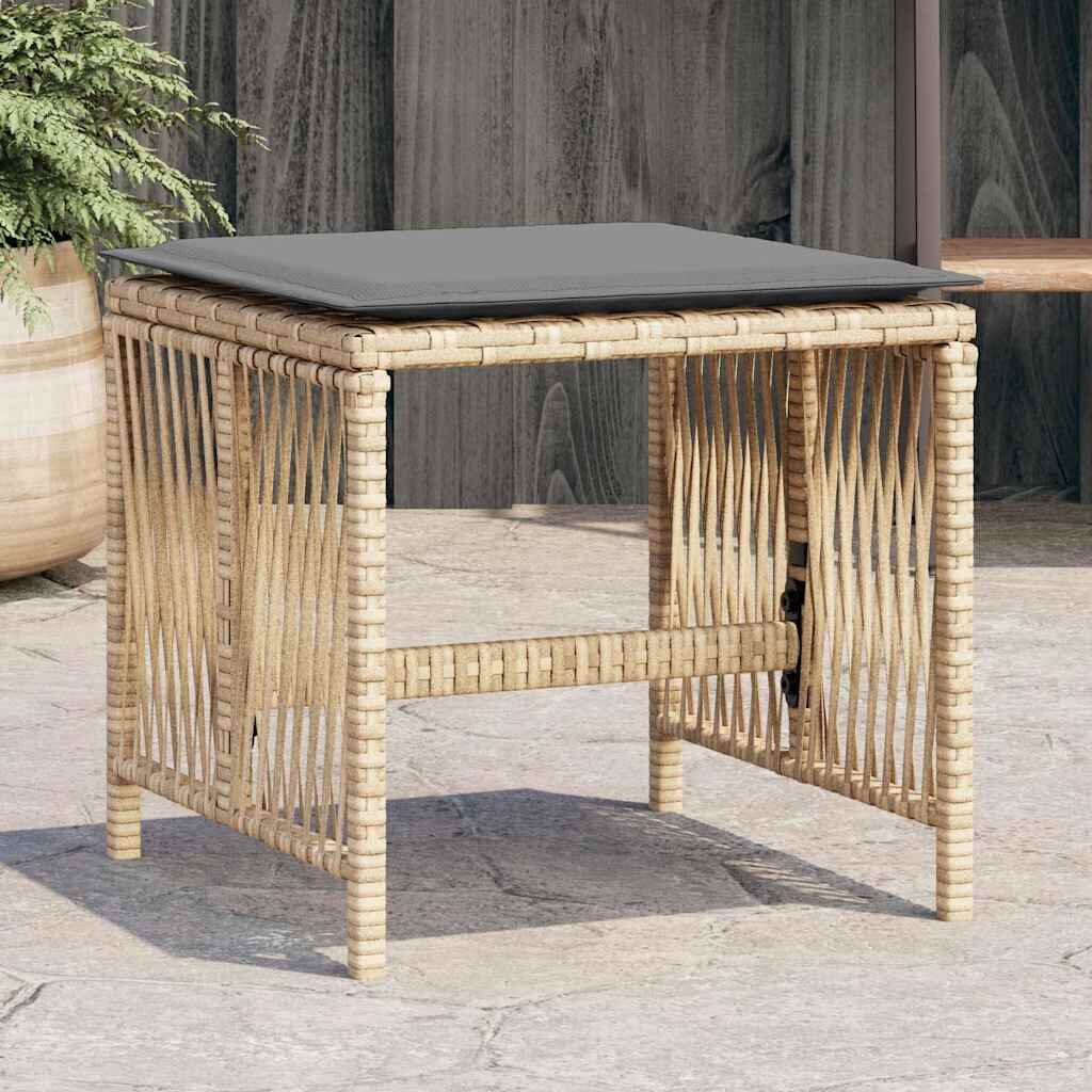 vidaXL Външни табуретки с възглавници 4 бр бежови 41x41x36см полиратан