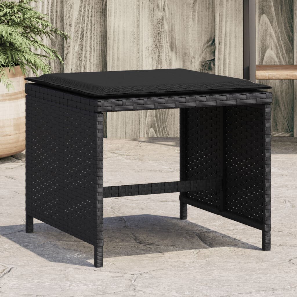 vidaXL Външни табуретки с възглавници 4 бр черни 40x40x35 см полиратан