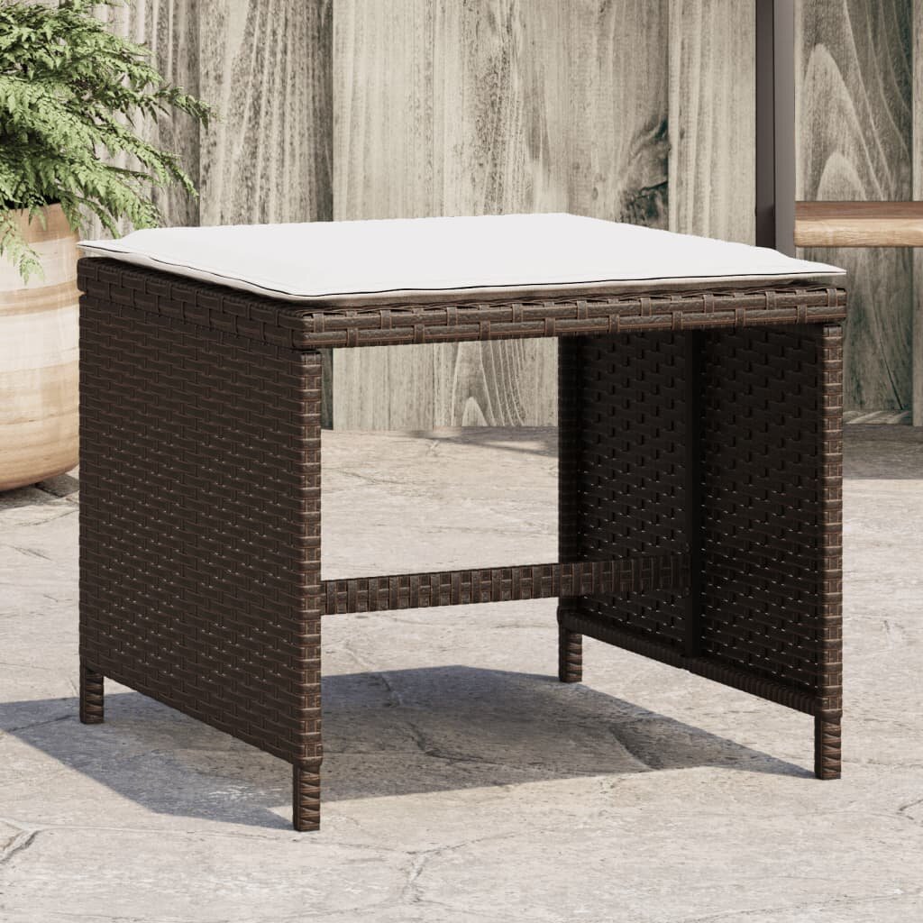 vidaXL Външни табуретки с възглавници 4 бр кафяв 40x40x35 см полиратан