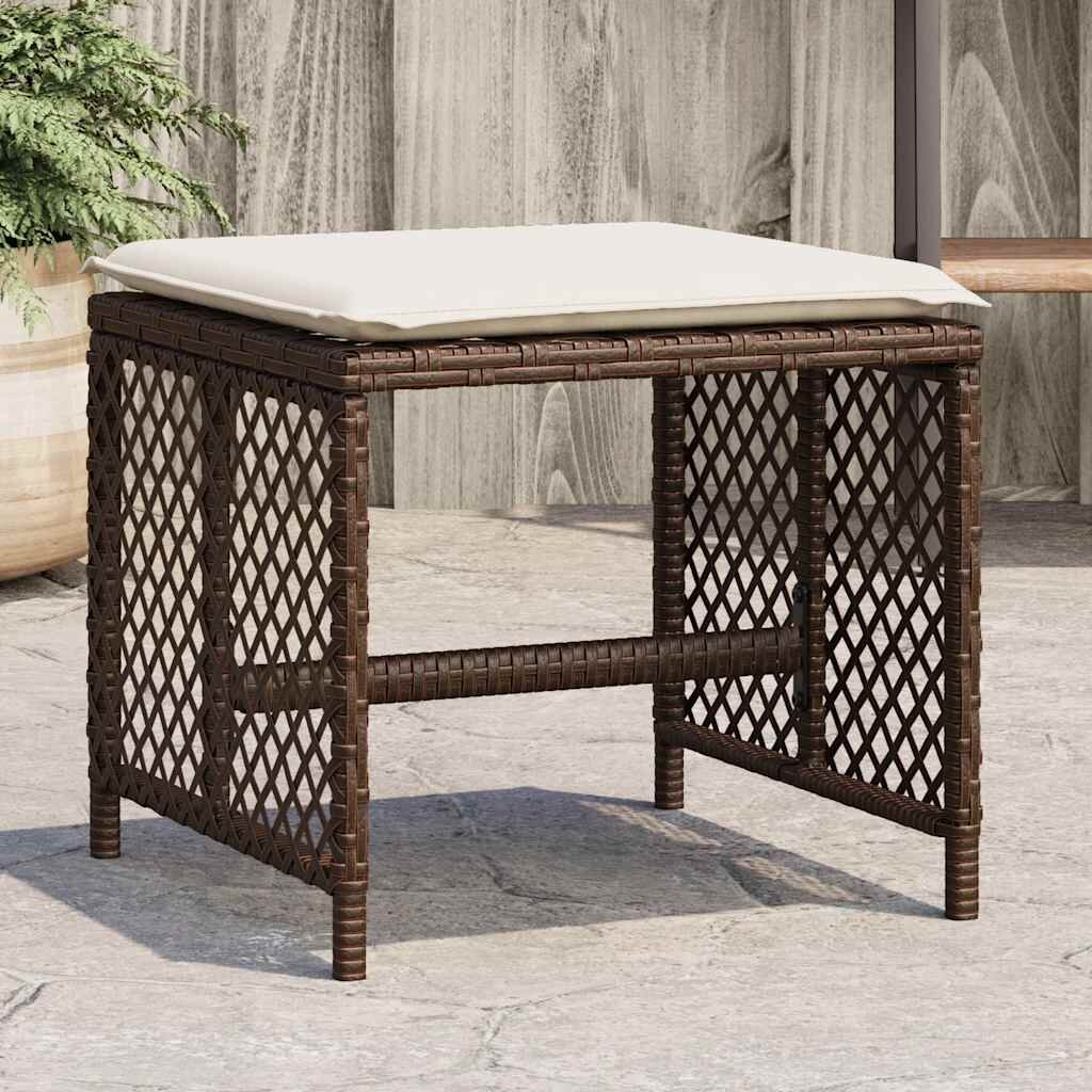 vidaXL Външни табуретки с възглавници 4 бр кафяв 41x41x36 см полиратан
