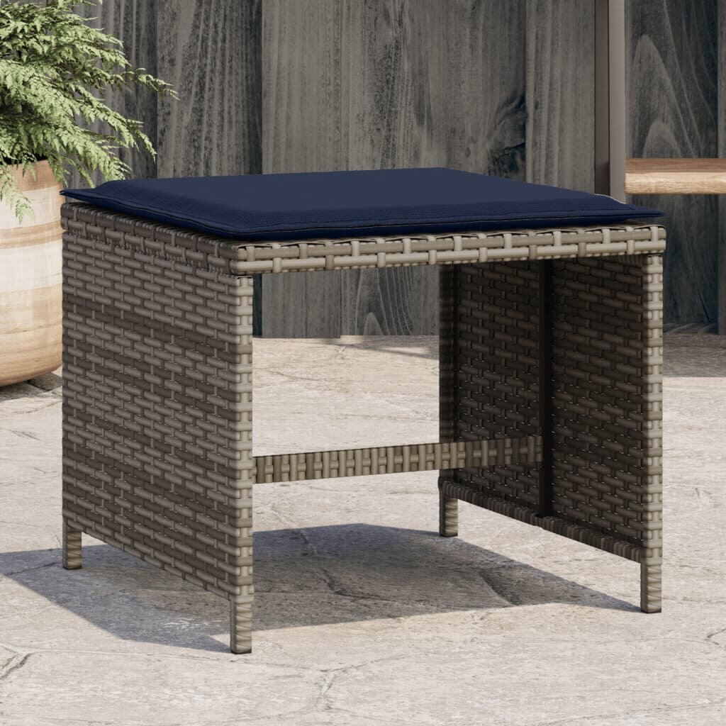 vidaXL Външни табуретки с възглавници 4 бр сиви 40x40x35 см полиратан