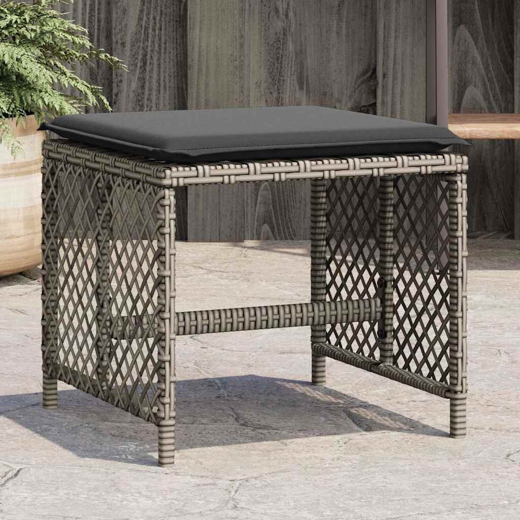 vidaXL Външни табуретки с възглавници 4 бр сиви 41x41x36 см полиратан