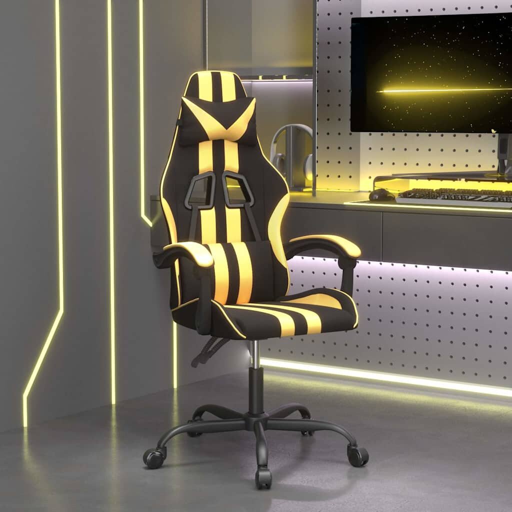 vidaXL Въртящ гейминг стол черно и златисто изкуствена кожа