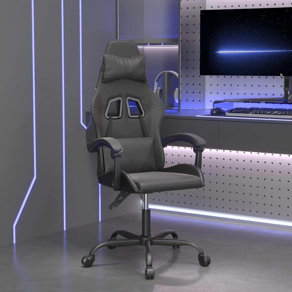 vidaXL Въртящ гейминг стол черно изкуствена кожа