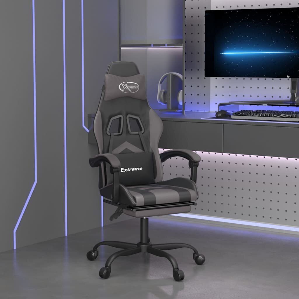 vidaXL Въртящ гейминг стол опора за крака черно-сив изкуствена кожа