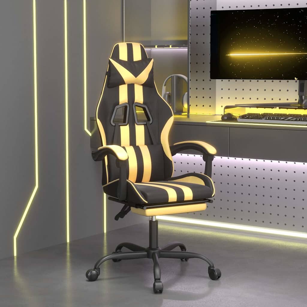 vidaXL Въртящ гейминг стол опора за крака черно-златен изкуствена кожа