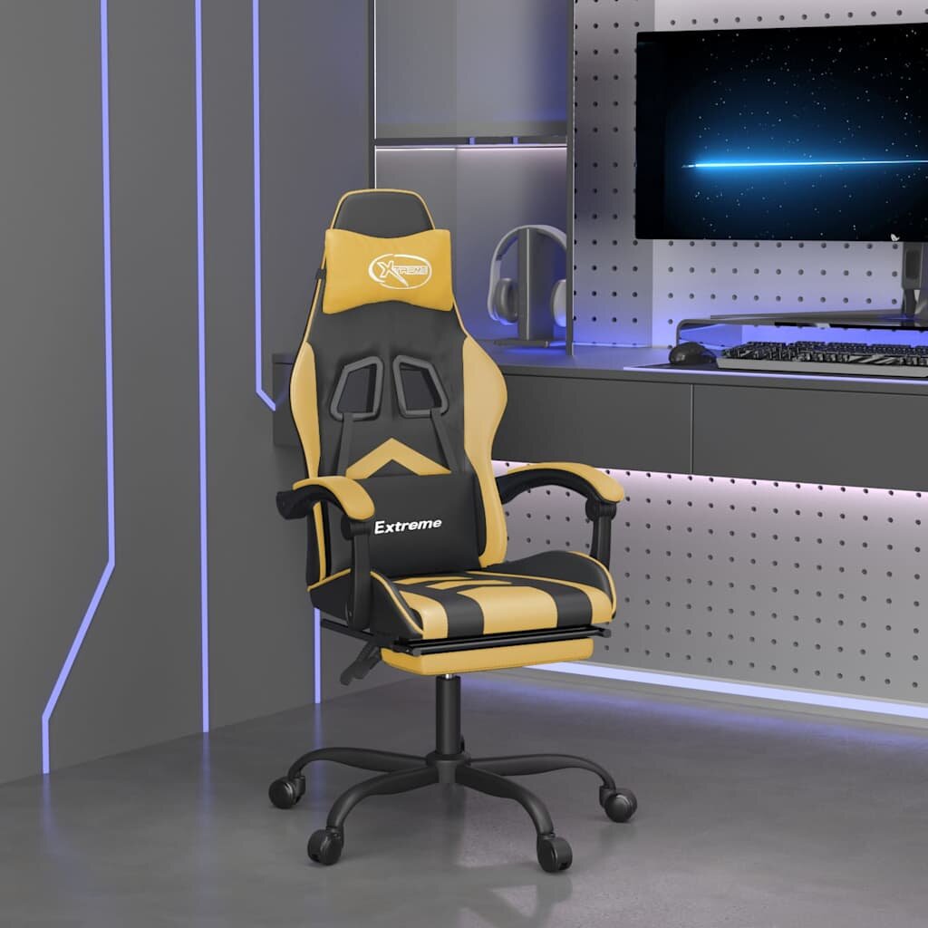 vidaXL Въртящ гейминг стол опора за крака черно-златен изкуствена кожа