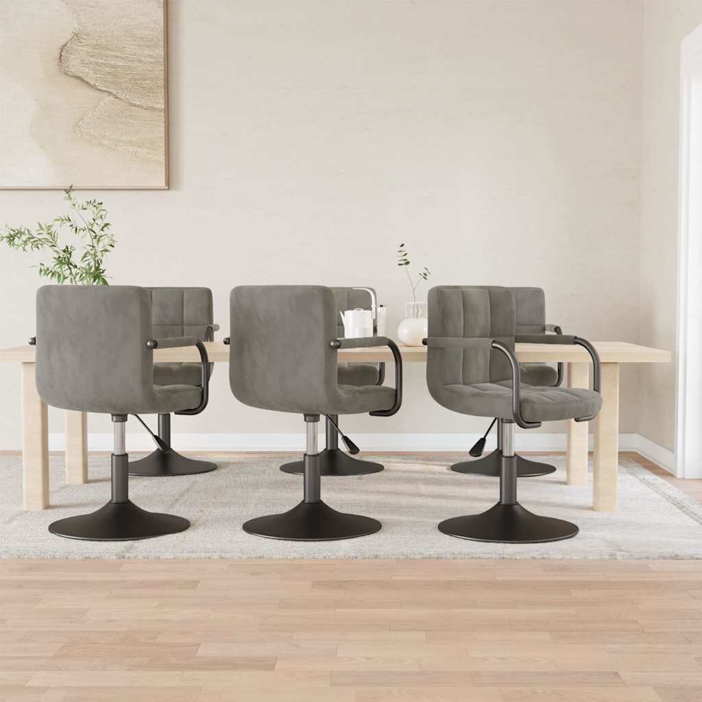 vidaXL Въртящи се трапезни столове 6 бр светлосиви кадифе