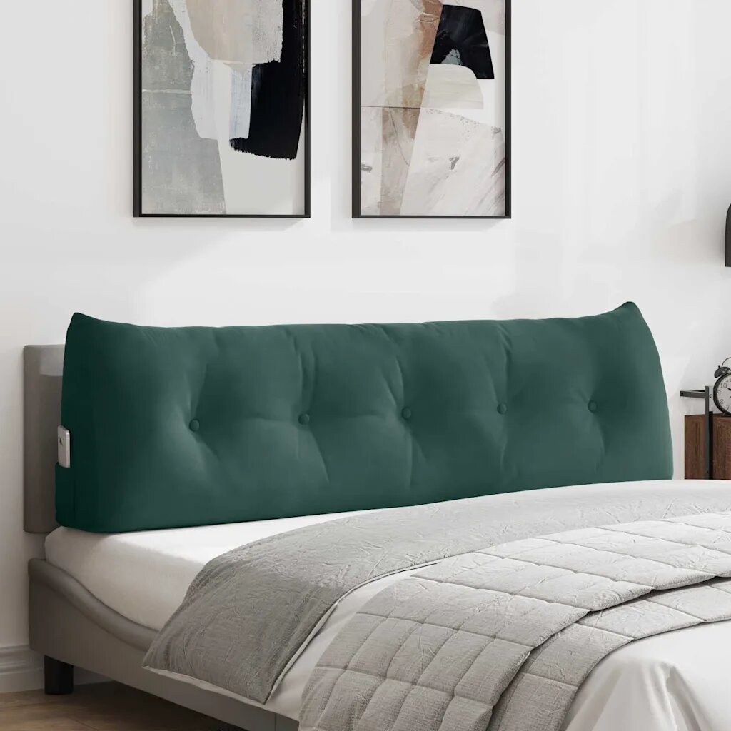 vidaXL Възглавница за гръб Тъмен зелен 160 x 24 x 50 см Кадифе