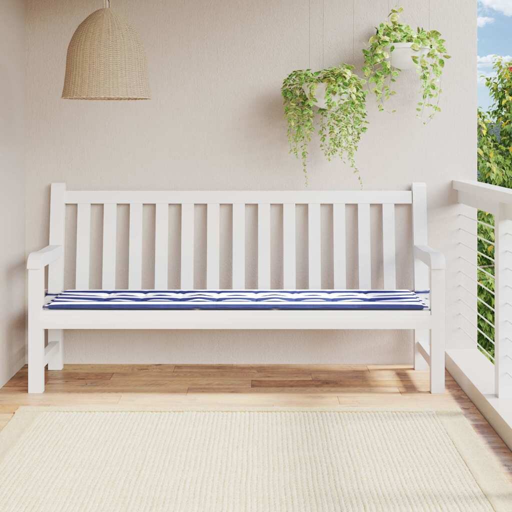 vidaXL Възглавница за градинска пейка синьо/бяло райе 200x50x3 см плат