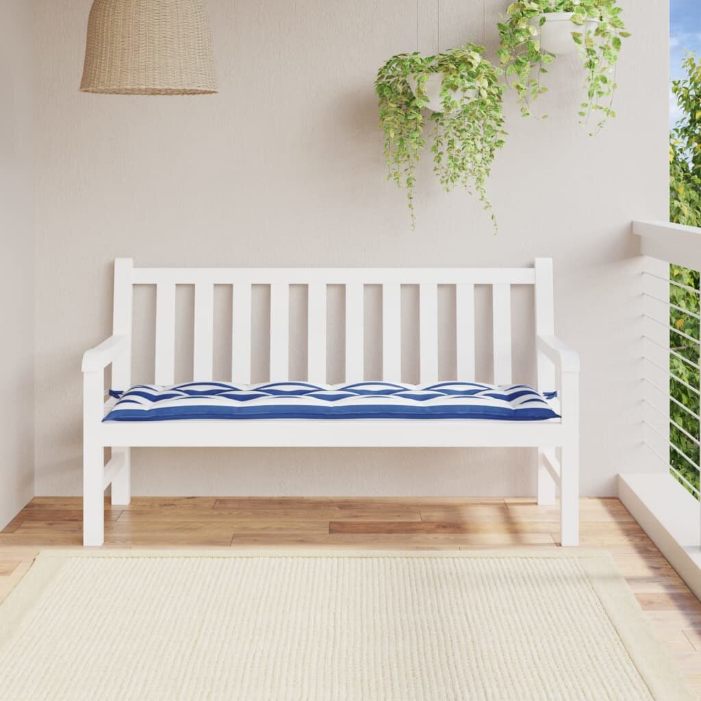 vidaXL Възглавница за пейка синьо и бяло райе 150x50x7 см оксфорд плат