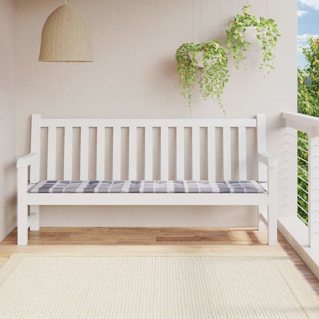 vidaXL Възглавница за пейка сиво каре 200x50x3 см оксфорд плат
