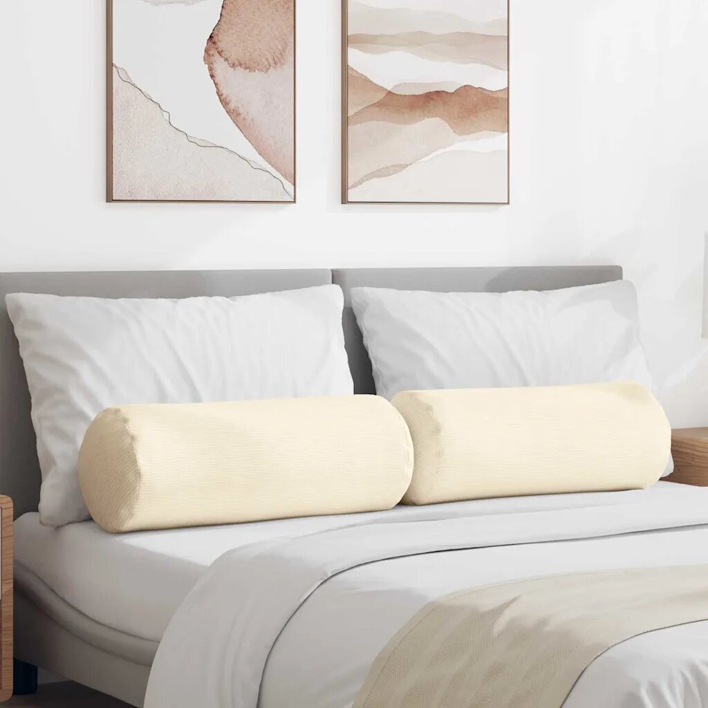 vidaXL Възглавници валяци 2 бр. Кордюрова тъкан Крем Диам. 25 x 70 cm