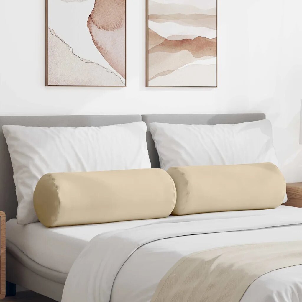 vidaXL Възглавници валяци 2 pcs Крем Ø 25 x 70 см Микрофибърна тъкан