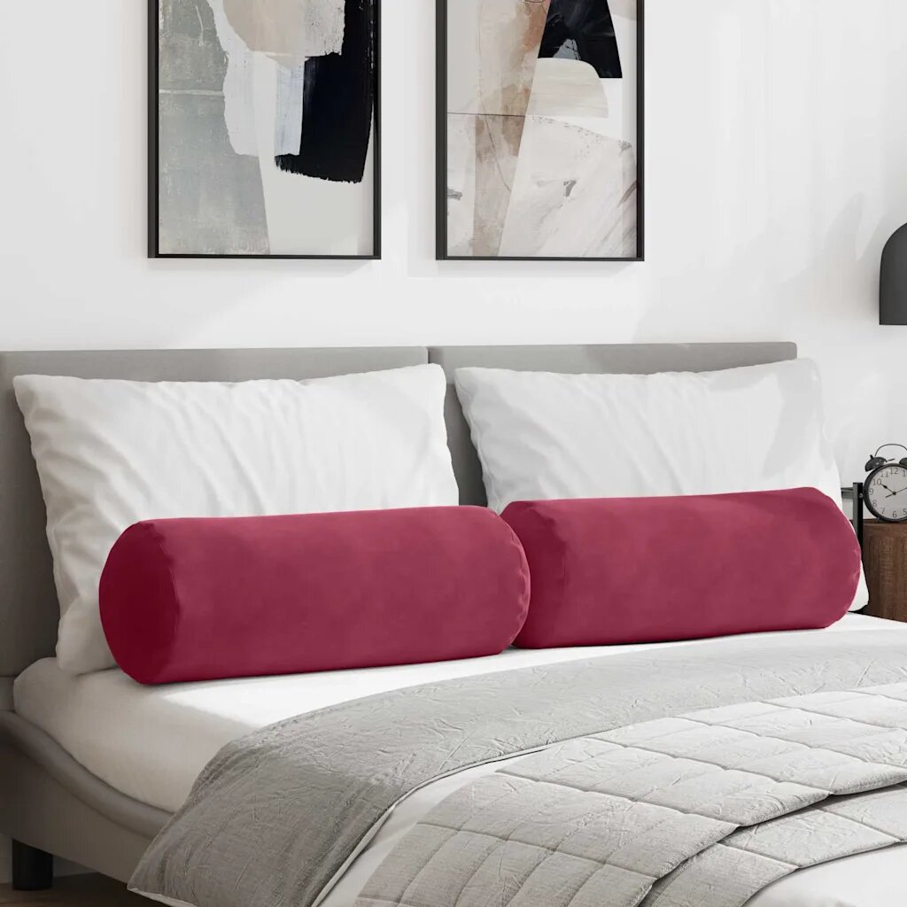 vidaXL Възглавници валяци 2 pcs Виненочервен Ø 25 x 70 см