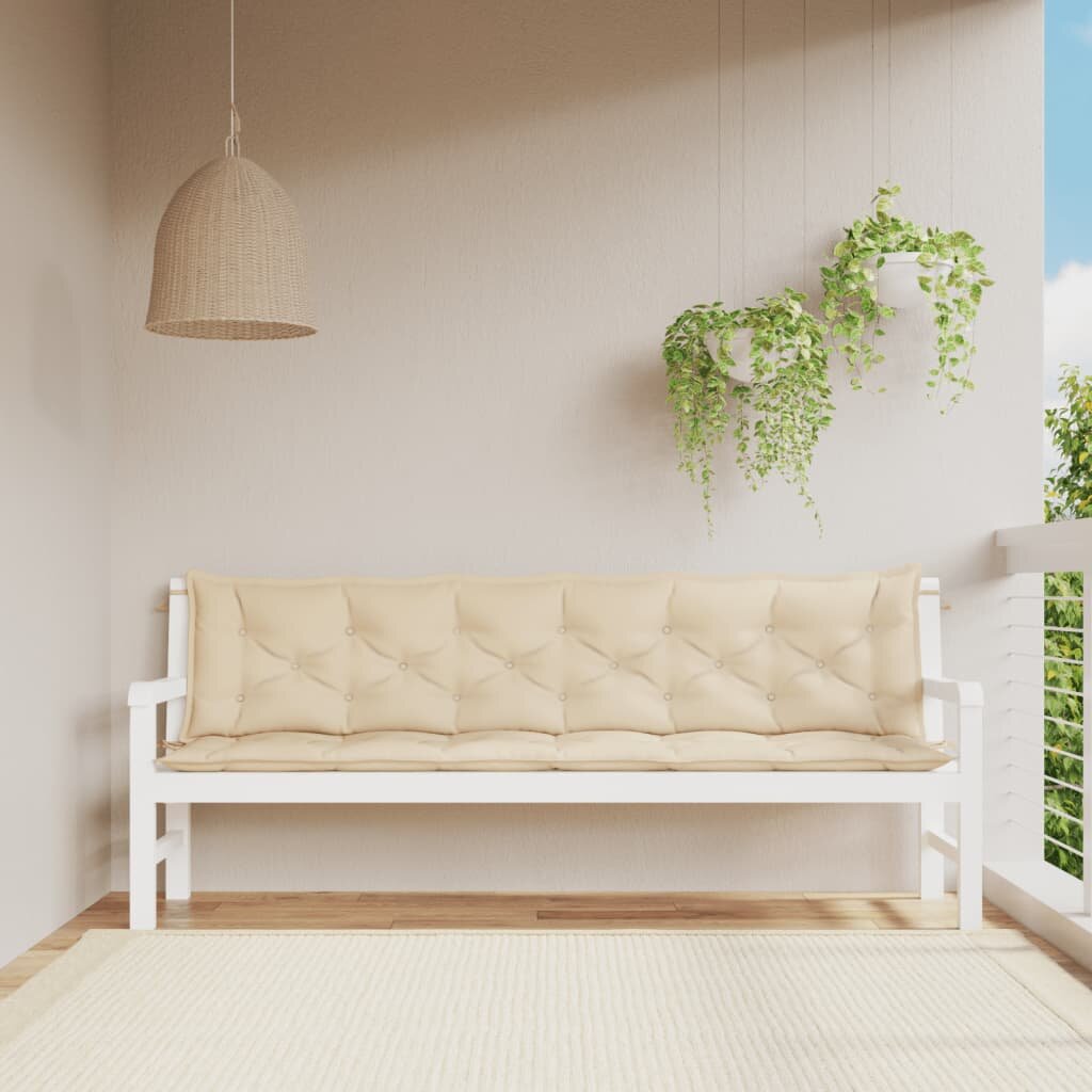 vidaXL Възглавници за градински пейки 2 бр Бежово 200x50x7 см плат