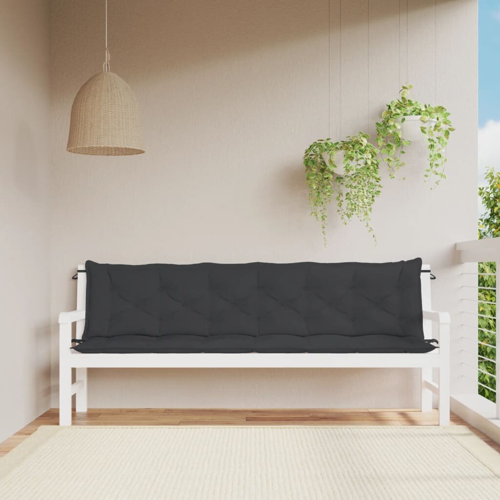 vidaXL Възглавници за градински пейки 2 бр черно 200x50x7 см плат