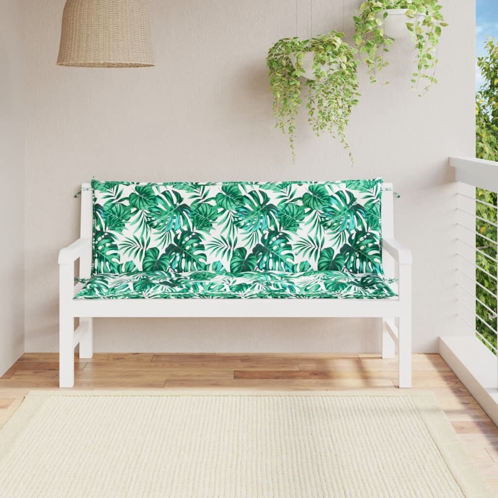 vidaXL Възглавници за градински пейки 2 бр с листа 150x50x7 см плат