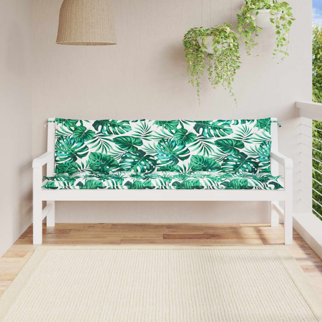 vidaXL Възглавници за градински пейки 2 бр с листа 180x50x7 см плат