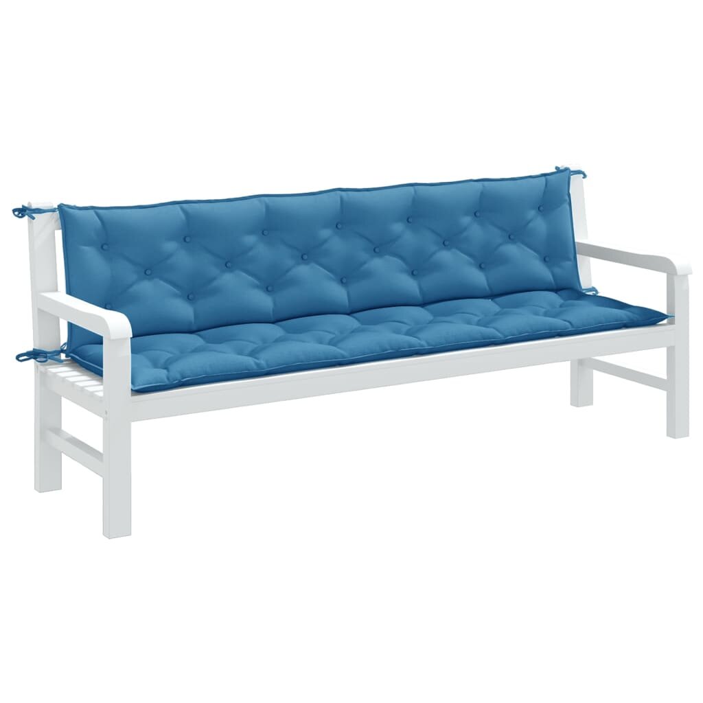 vidaXL Възглавници за градински пейки 2 бр сини 200x50x7 см плат